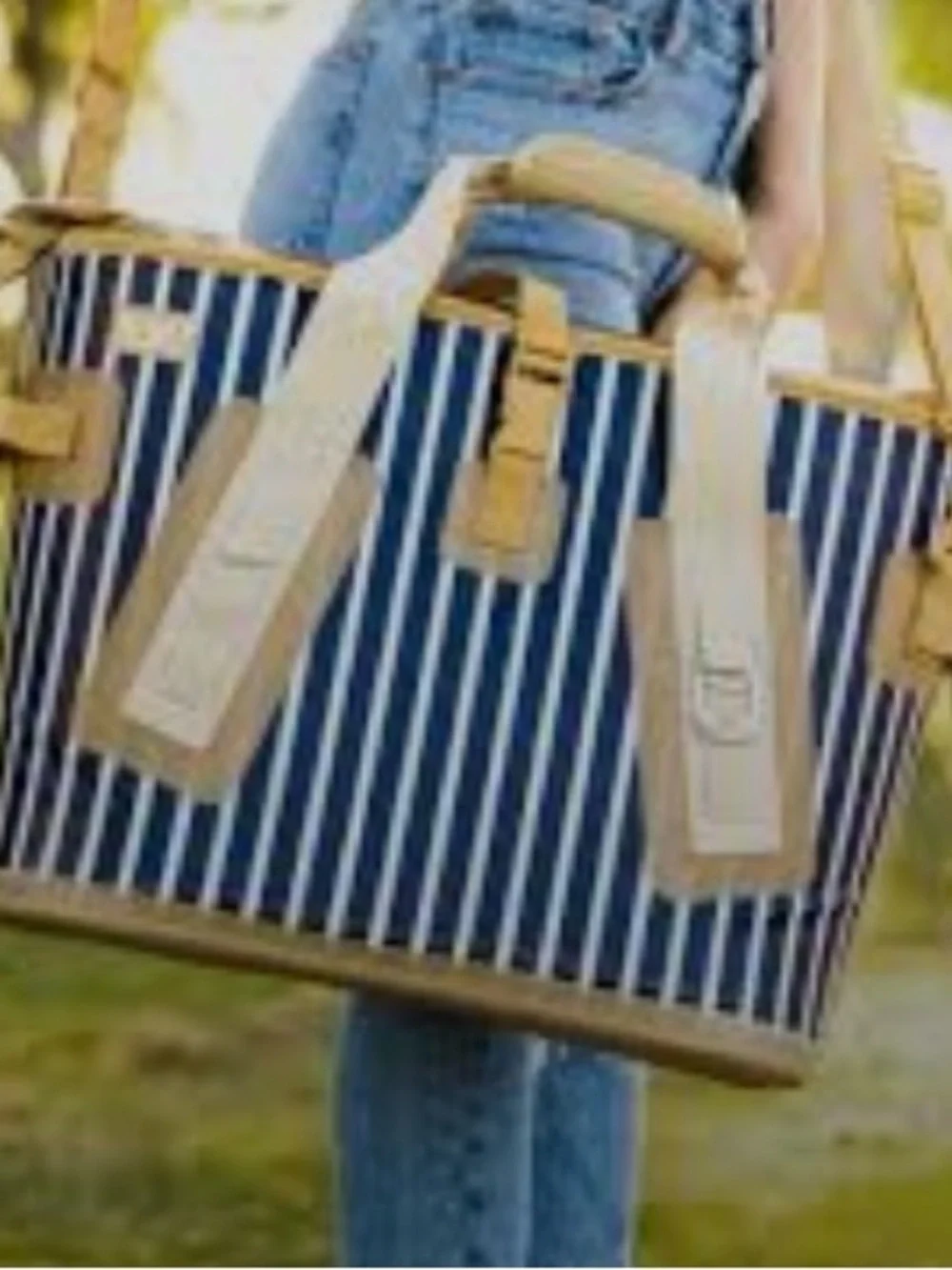 NEW BUILT Ny Large Welded Cooler Navy Stripe Insulated Tote w/Tan Accent